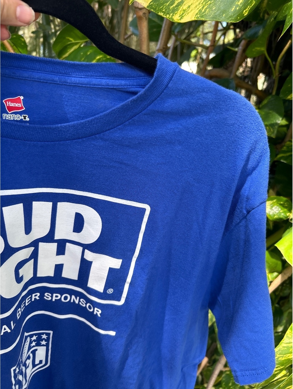 Hanes Nano-T Bud Light Official Beer Sponsor NFL Graphic T-Shirt 2XL Blue